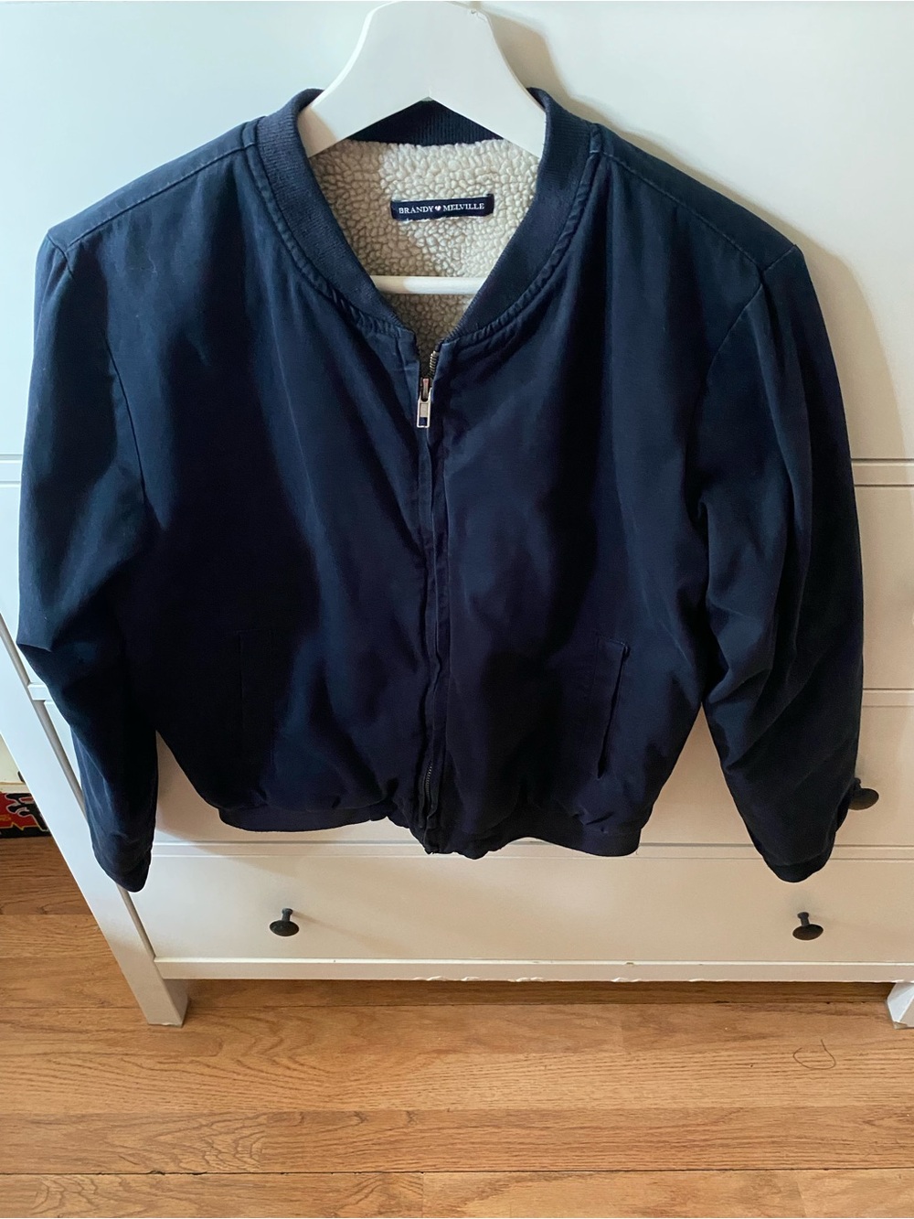 Brandy Melville Dark Navy Sherpa Bomber Jacket